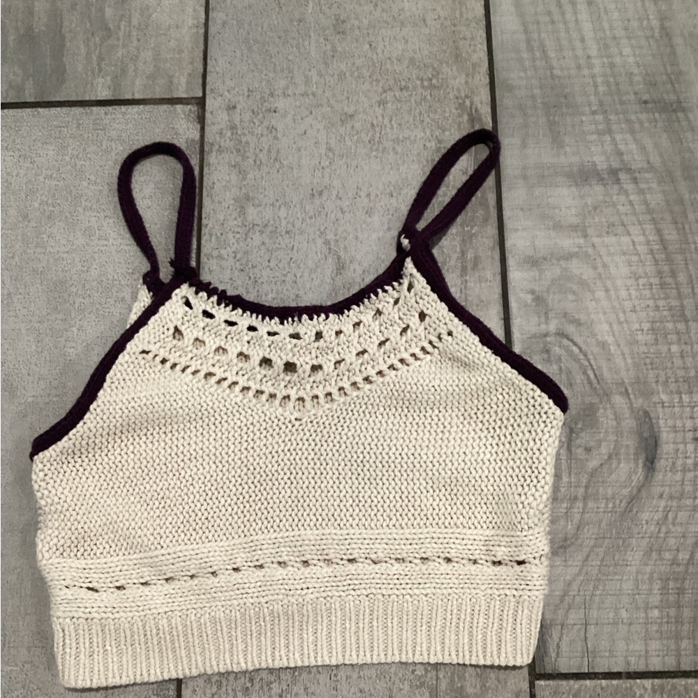 American Eagle Outfitters Cream and Black Crochet Tank crop Top size small # 32